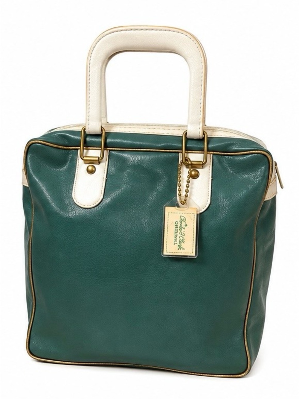 Vintage Charles F. Clark Teal White Mod Top Handle Bowling Handbag 1960s 1970s